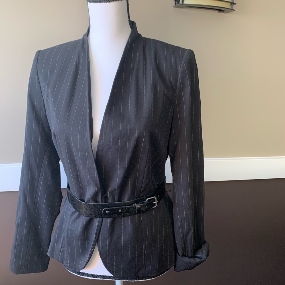 Worthington NWT Black Pinstripe blazer with belt